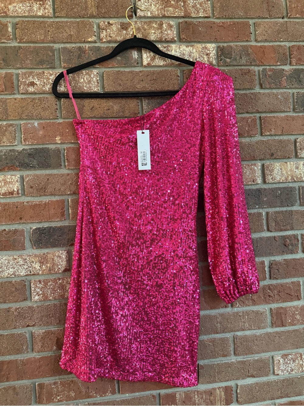BB Dakota Hot Pink One-Shoulder Sequin Mini Dress